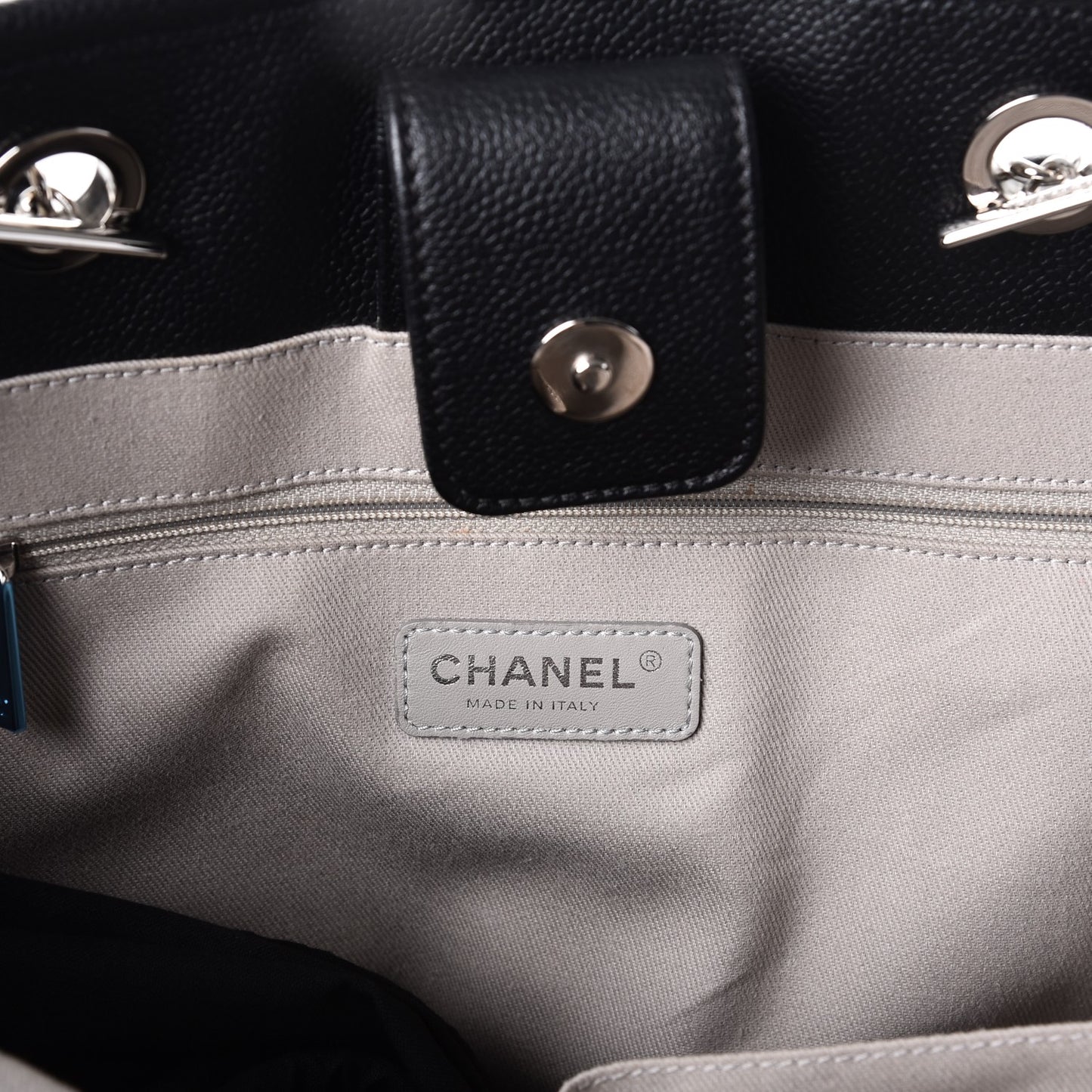Glazed Calfskin Small Deauville Tote Black