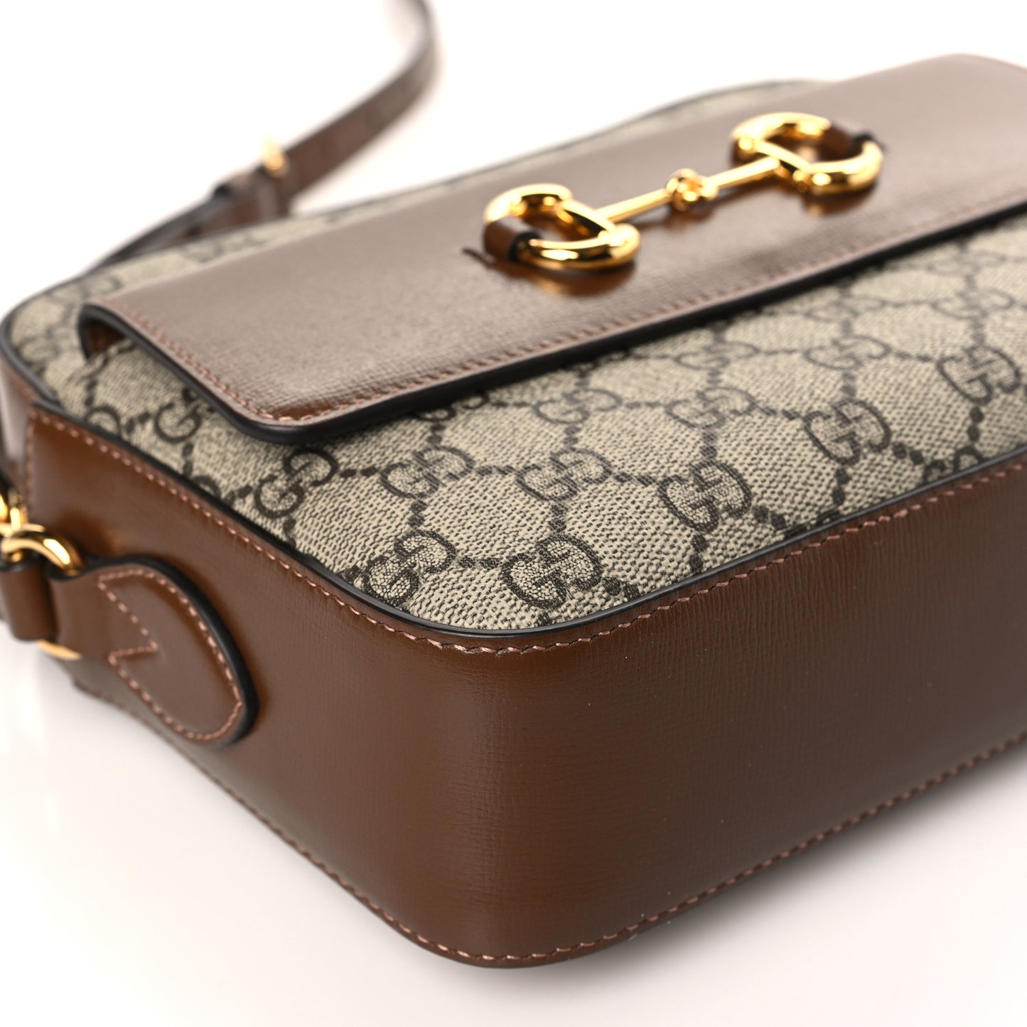 GG Supreme Monogram Small Horsebit 1955 Shoulder Bag Beige Brown Sugar