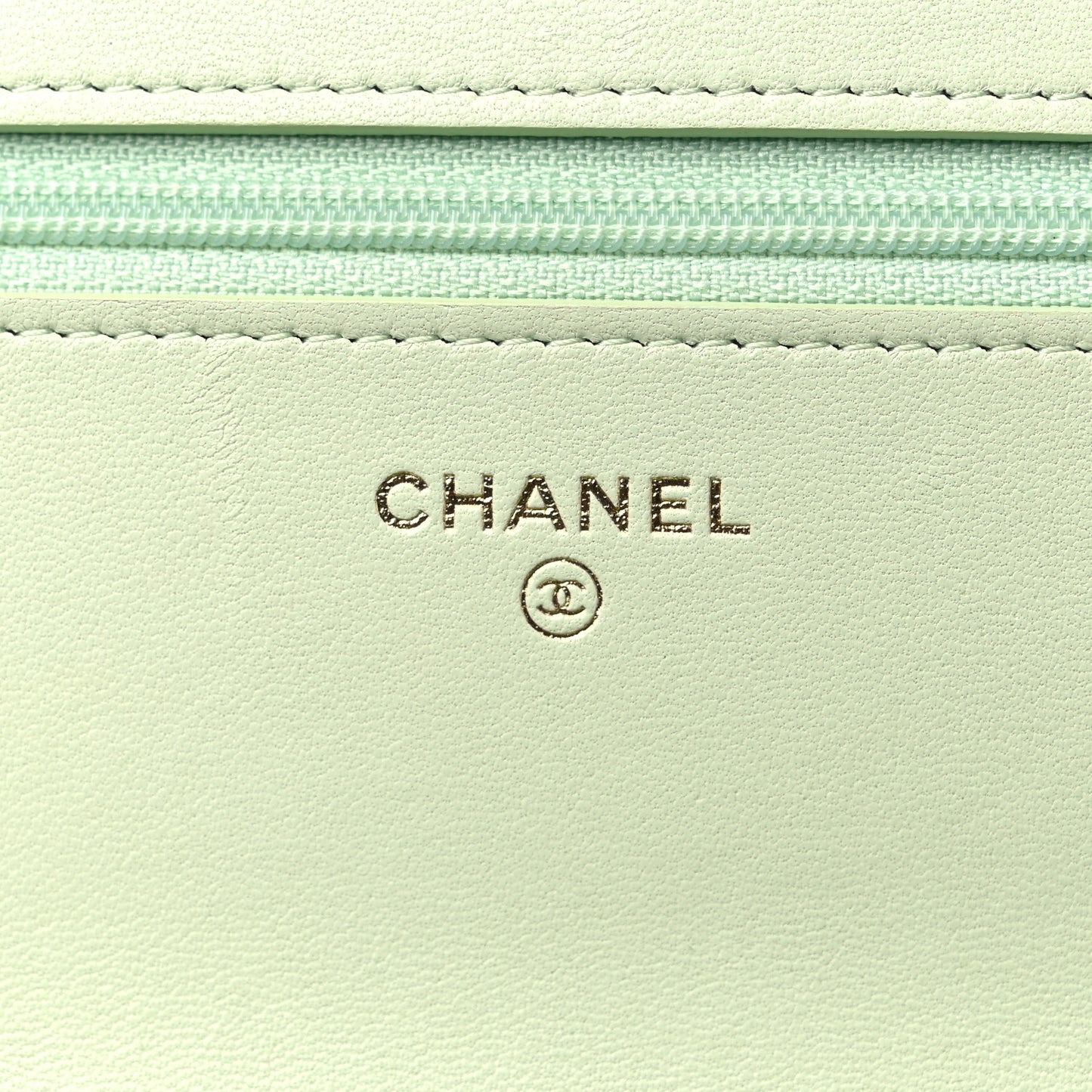 Lambskin Quilted Chanel 19 Wallet On Chain WOC Light Green
