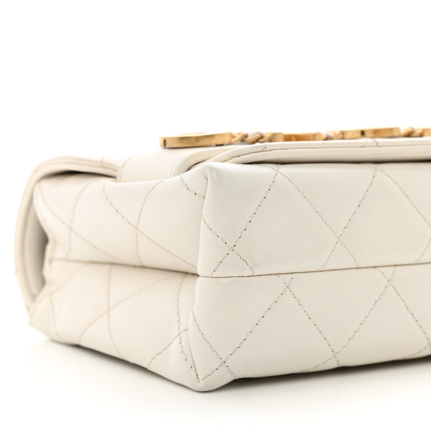 Calfskin Quilted Small Enchained Flap White