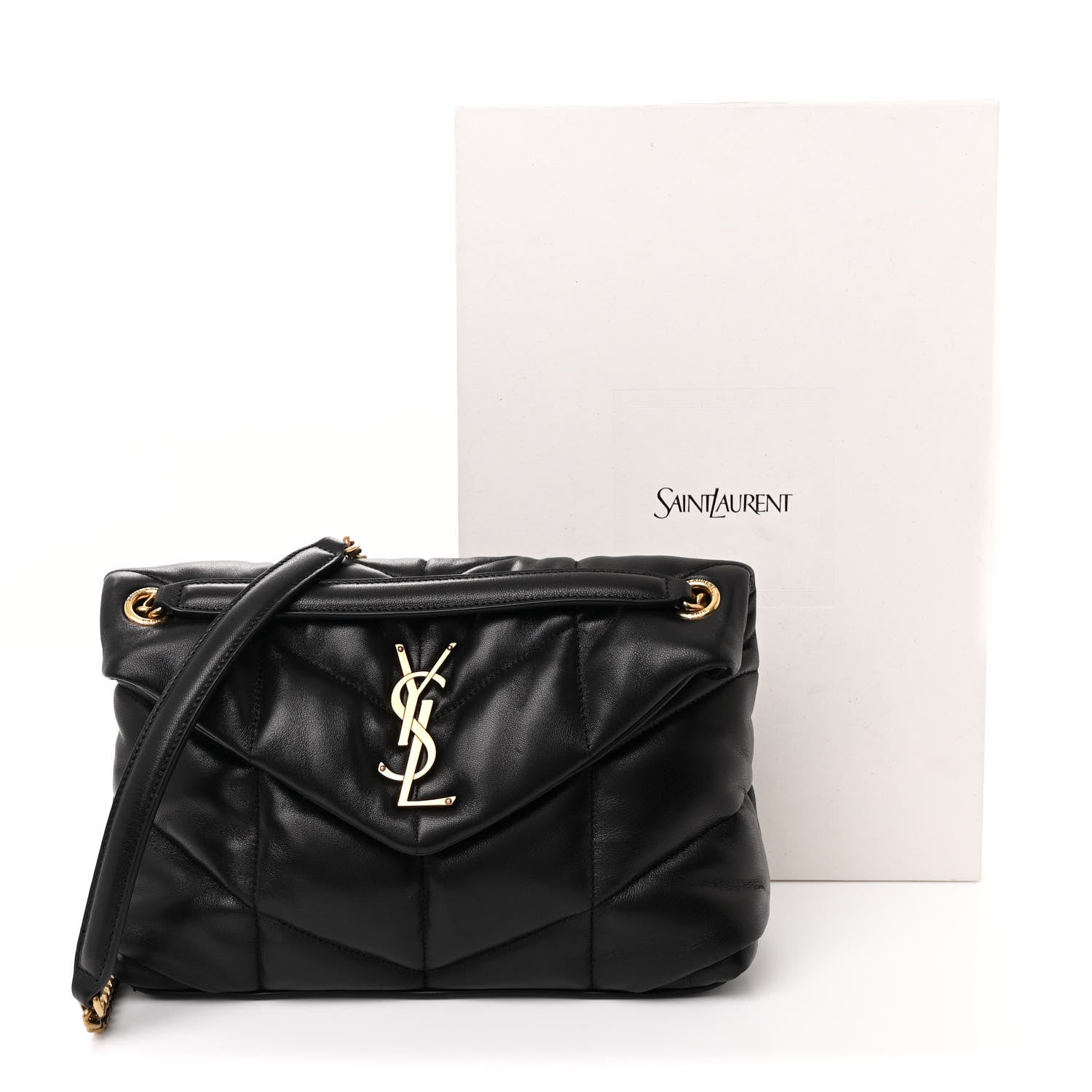 Saint Laurent Lambskin Quilted Small Loulou Puffer Monogram Chain Satchel Black 12 of 12