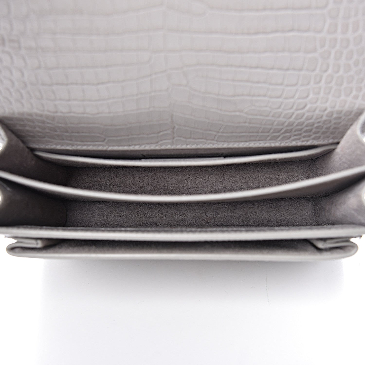 Saint Laurent Calfskin Crocodile Embossed Medium Monogram Sunset Mouse Grey 6 of 13