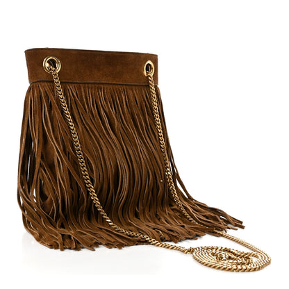 Saint Laurent Suede Calfskin Small Grace Fringed Hobo Bag Light Ocre 3 of 10