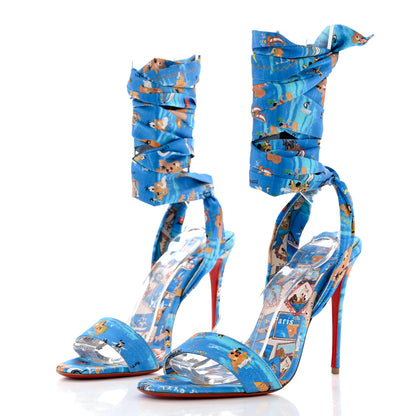 Christian Louboutin Crepe Satin Greekaba Du Desert 100 Sandal 40 Blue Multicolor 3 of 8