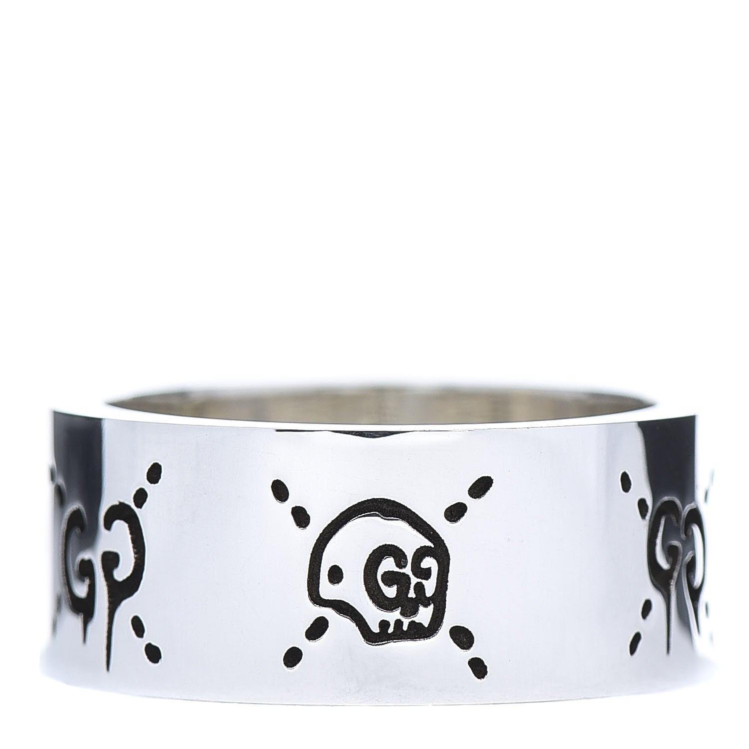 Gucci Sterling Silver GucciGhost Hamlet Skull Band Ring 58 8.25 1 of 6