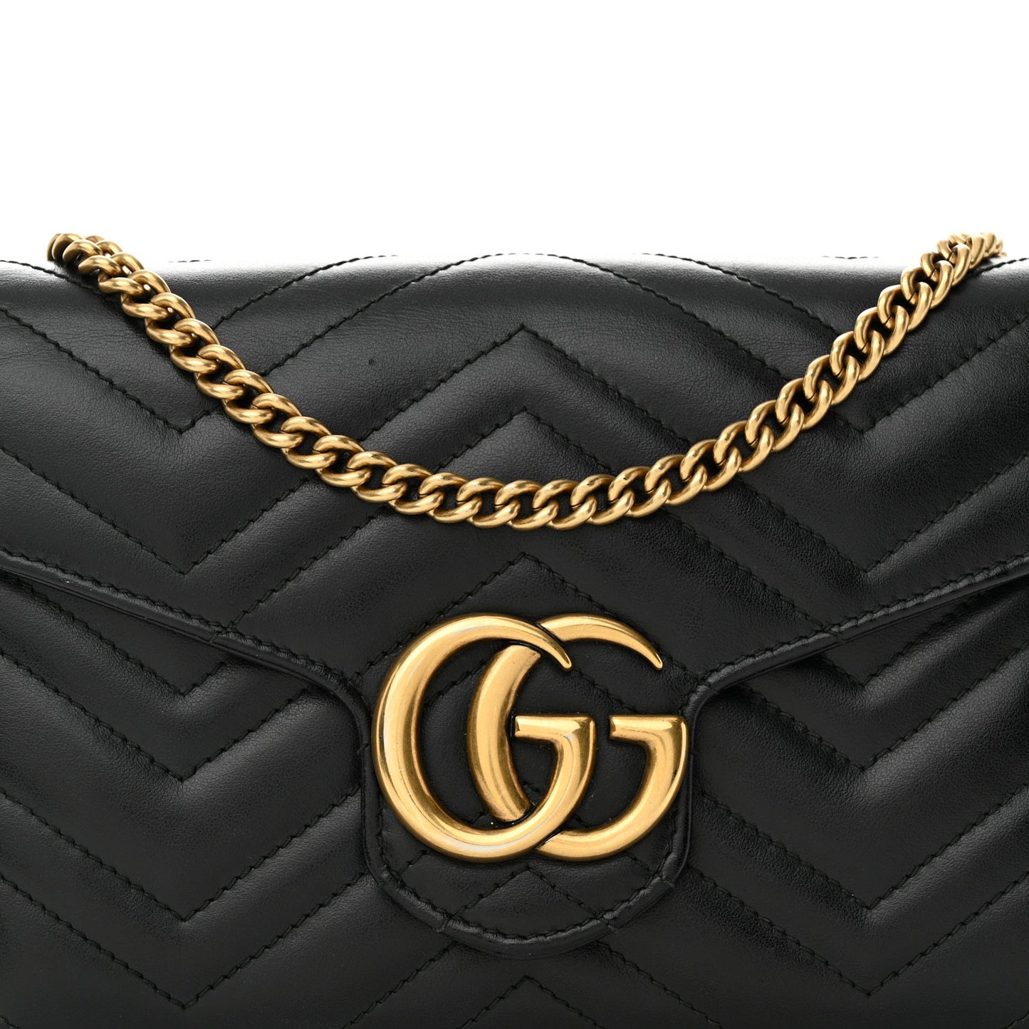 Calfskin Matelasse GG Marmont Chain Wallet Black
