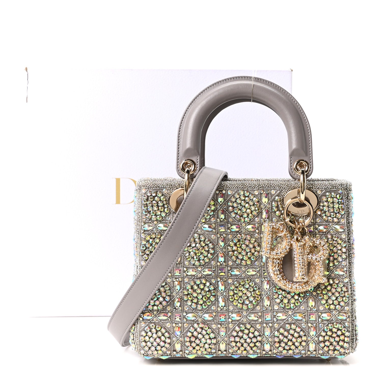 Christian Dior Calfskin Satin Celestial Bead Embroidery Embroidered Small Lady Dior Grey Multicolor 11 of 11