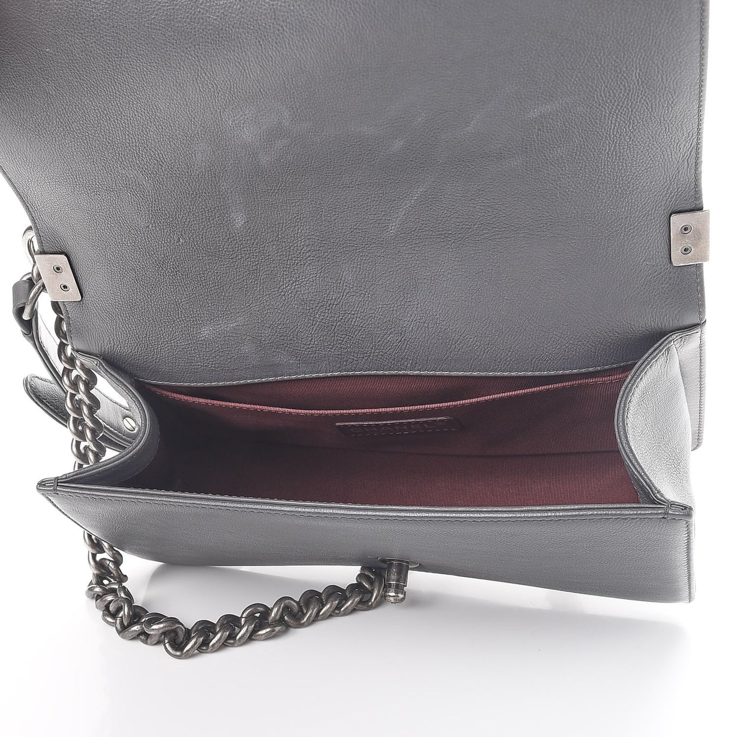 Calfskin Double Stitch Medium Boy Flap Grey