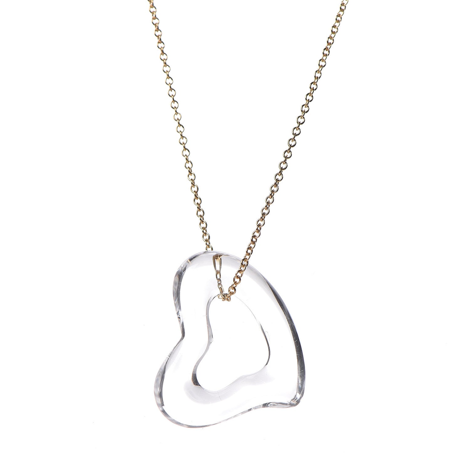 18K Yellow Gold Rock Crystal Quartz Elsa Peretti Open Heart Necklace