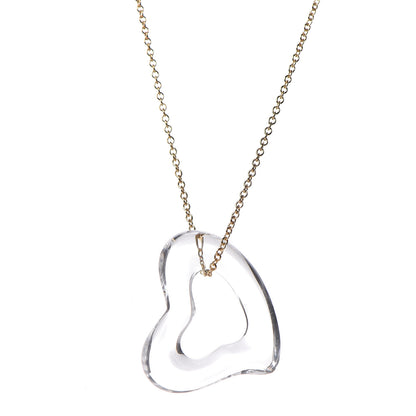 Tiffany 18K Yellow Gold Rock Crystal Quartz Elsa Peretti Open Heart Necklace 4 of 6