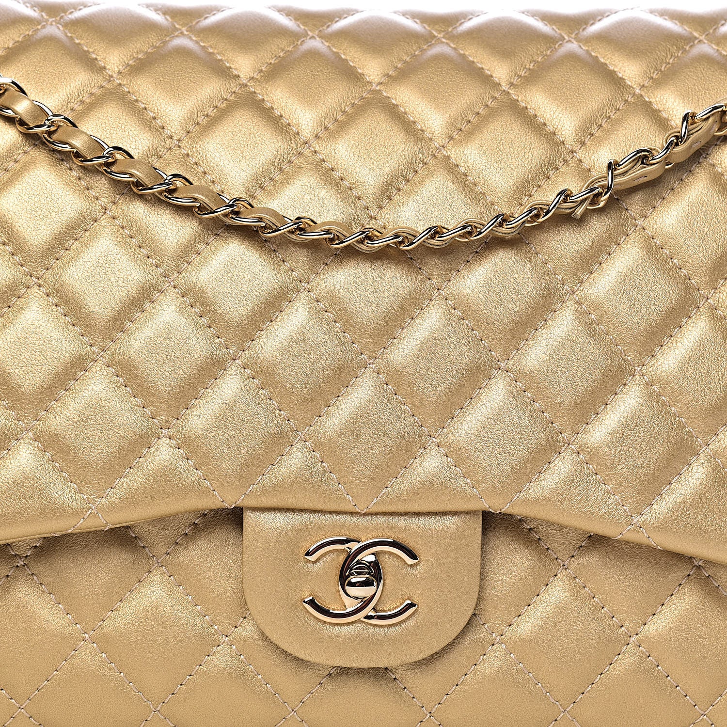 Chanel Metallic Calfskin Quilted Small XXL Travel Flap Bag Gold 10 of 10
