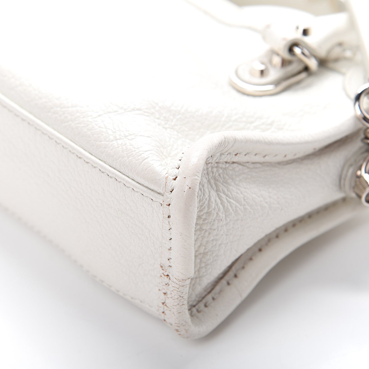 Chevre Silver Metallic Edge Hardware Nano City White