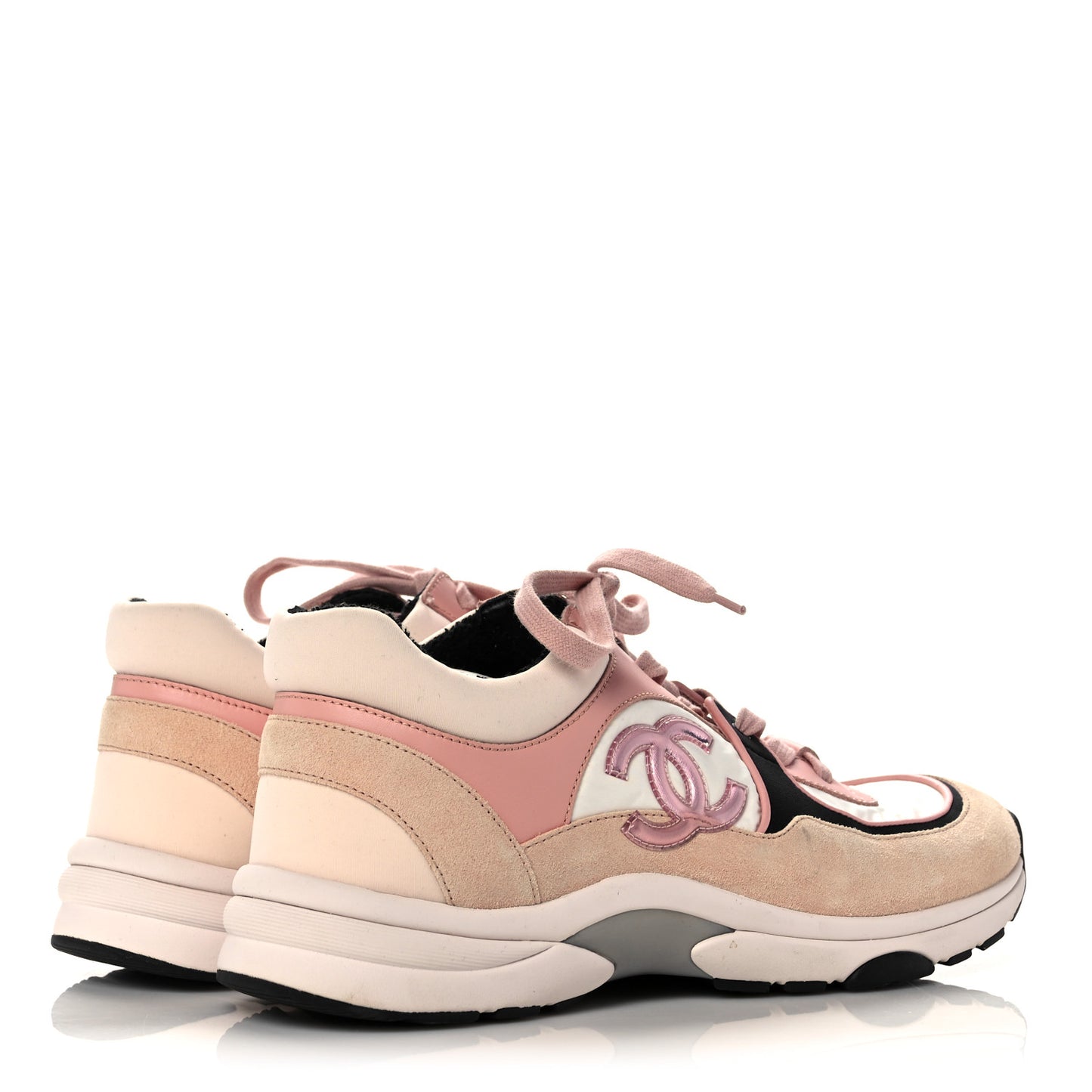 Nylon Lambskin Suede Calfskin CC Sneakers 40 Pink White Black