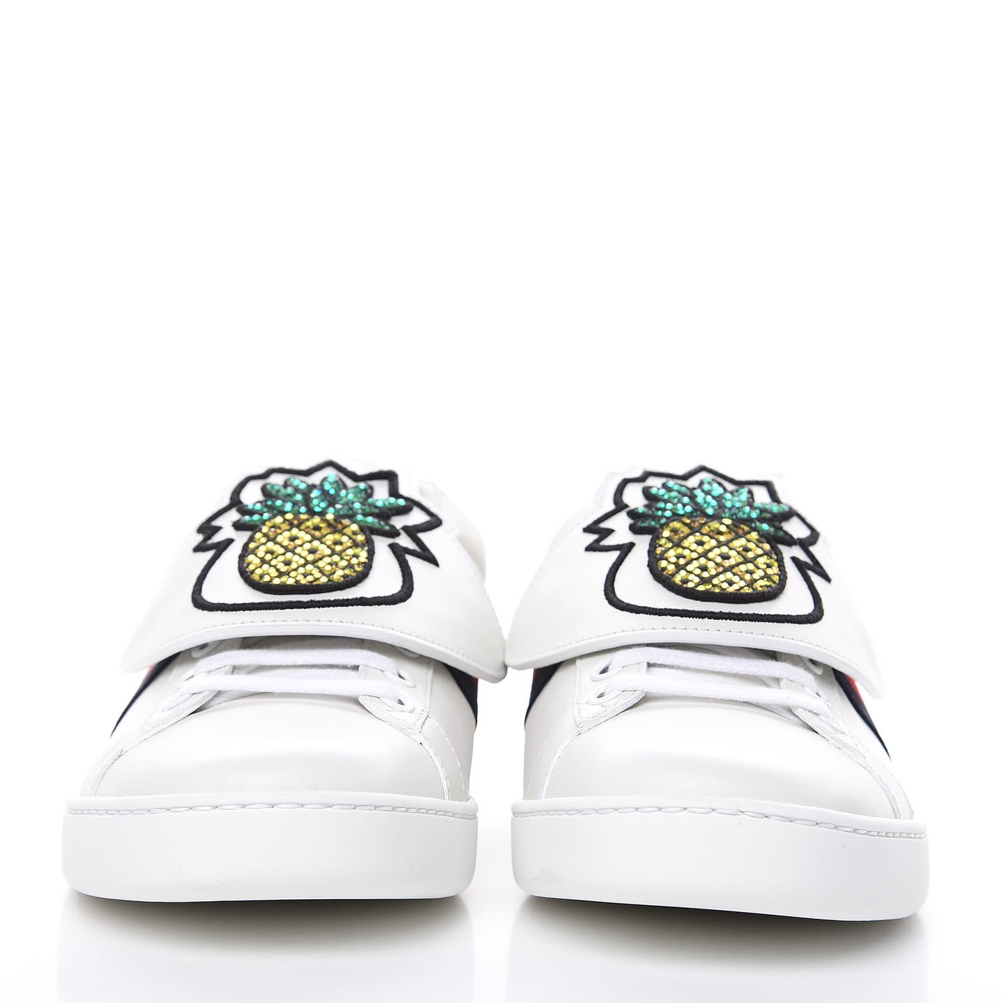 Calfskin Ayers Crystal Web Womens New Ace Pineapple Sneakers 38 White