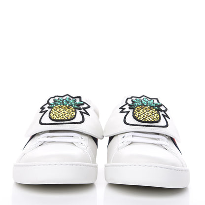 Gucci Calfskin Ayers Crystal Web Womens New Ace Pineapple Sneakers 38 White 2 of 10