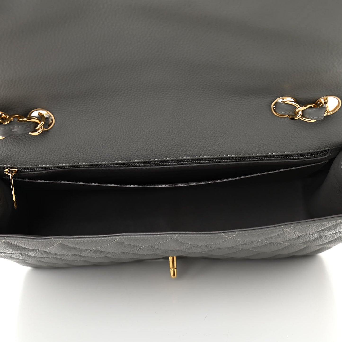 Caviar Quilted Jumbo Single Flap Grey