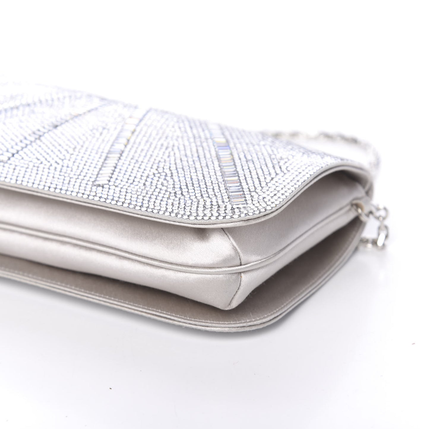 Swarovski Crystal Satin Minaudiere Clutch Silver