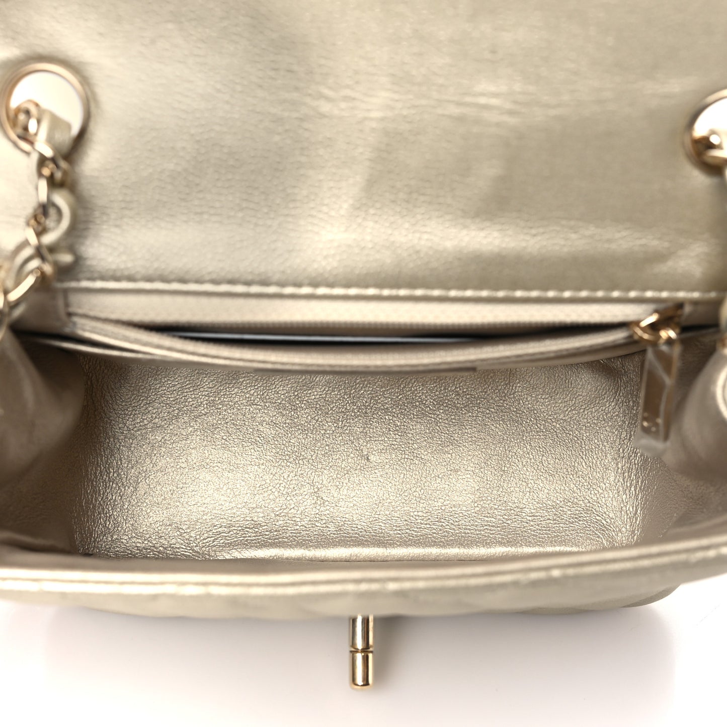 Metallic Caviar Quilted Mini Square Flap Light Gold