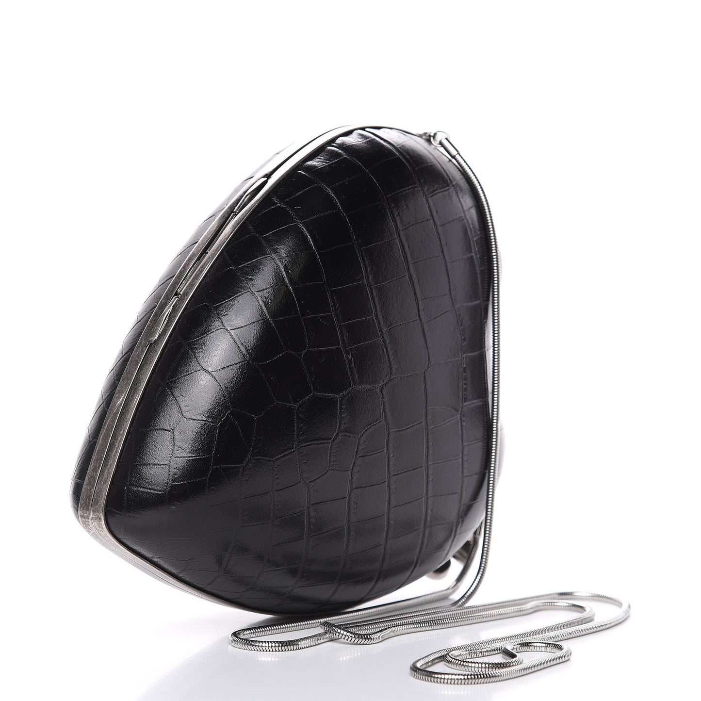 Calfskin Crocodile Embossed Monogram Love Box Bag Black