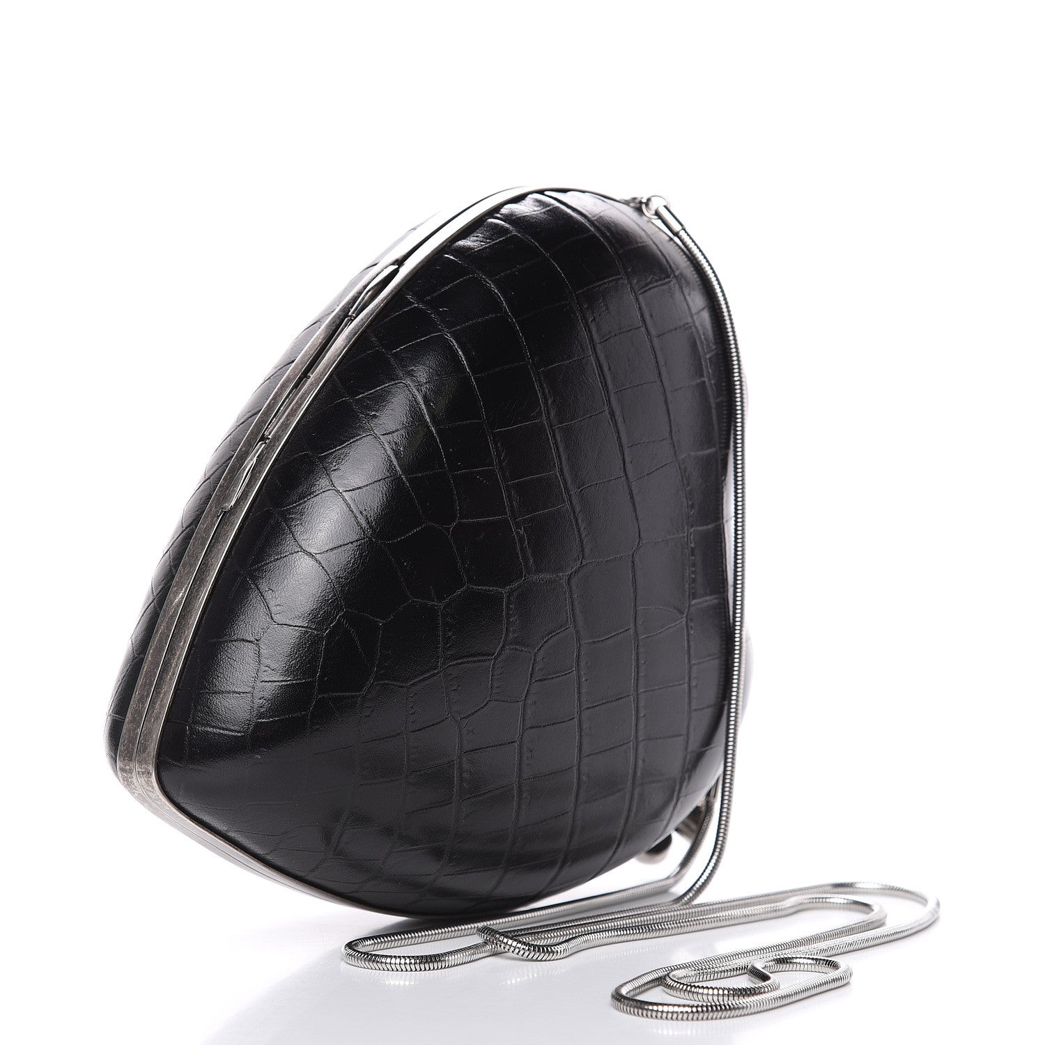 Saint Laurent Calfskin Crocodile Embossed Monogram Love Box Bag Black 3 of 10