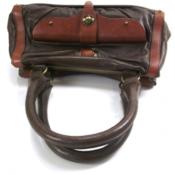 Leather Maggie Frame Satchel Moka