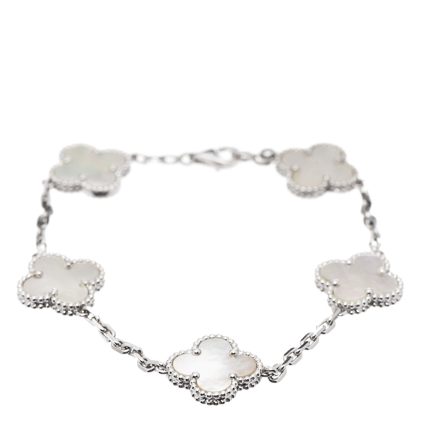 18K White Gold Mother of Pearl 5 Motifs Vintage Alhambra Bracelet