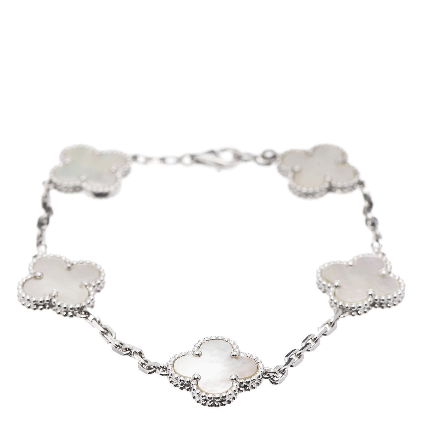 Van Cleef & Arpels 18K White Gold Mother of Pearl 5 Motifs Vintage Alhambra Bracelet 1 of 6