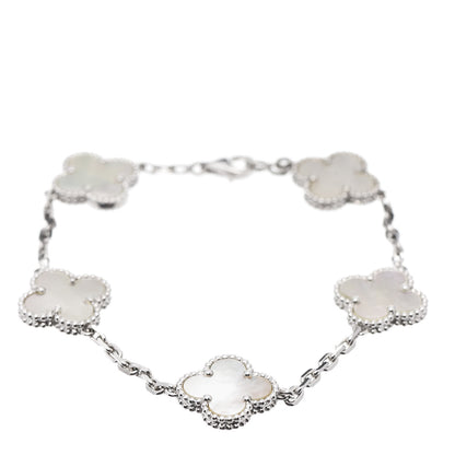 Van Cleef & Arpels 18K White Gold Mother of Pearl 5 Motifs Vintage Alhambra Bracelet 1 of 6