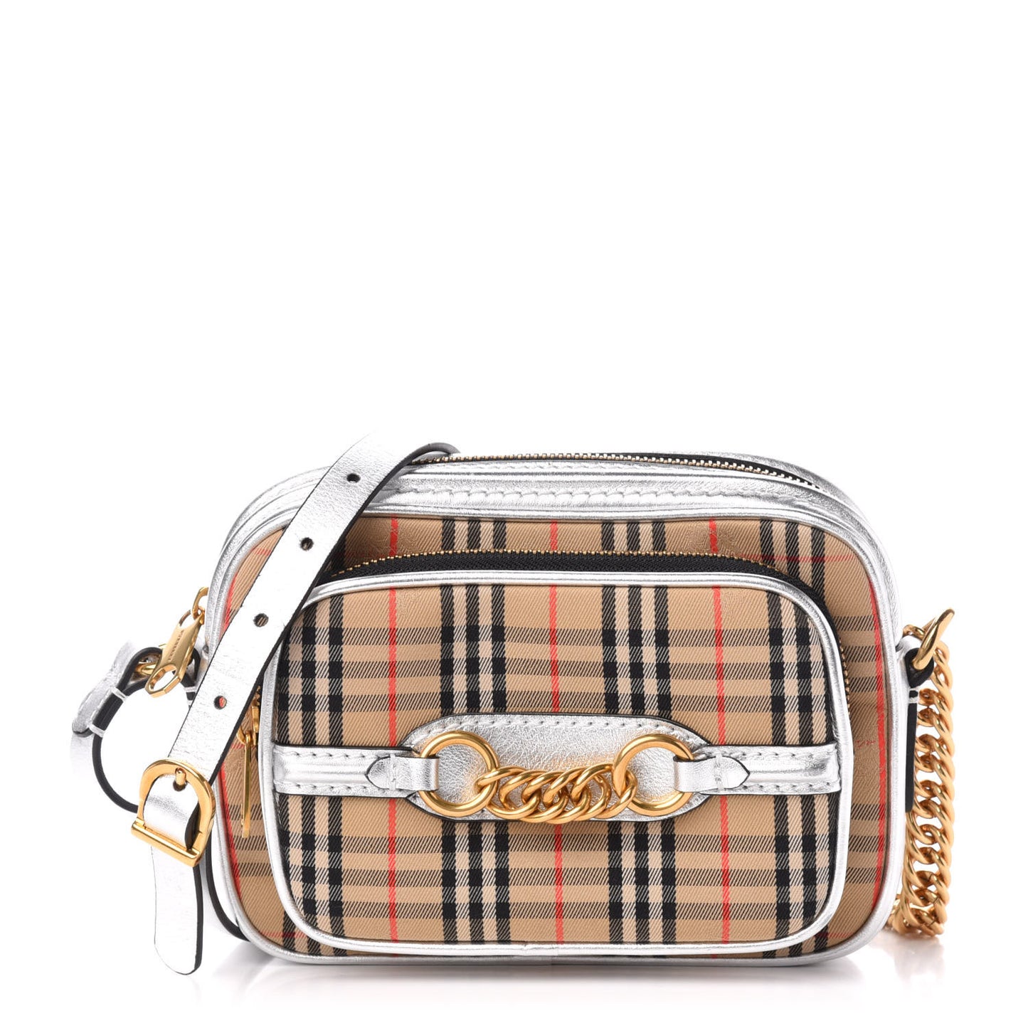 Smooth Calfskin 1983 Knight Check Link Camera Bag Silver