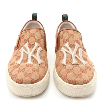 Gucci X MLB GG Monogram NY Yankees Embroidered Mens Slip On Sneakers 9 Beige Ruggine Rust 2 of 11