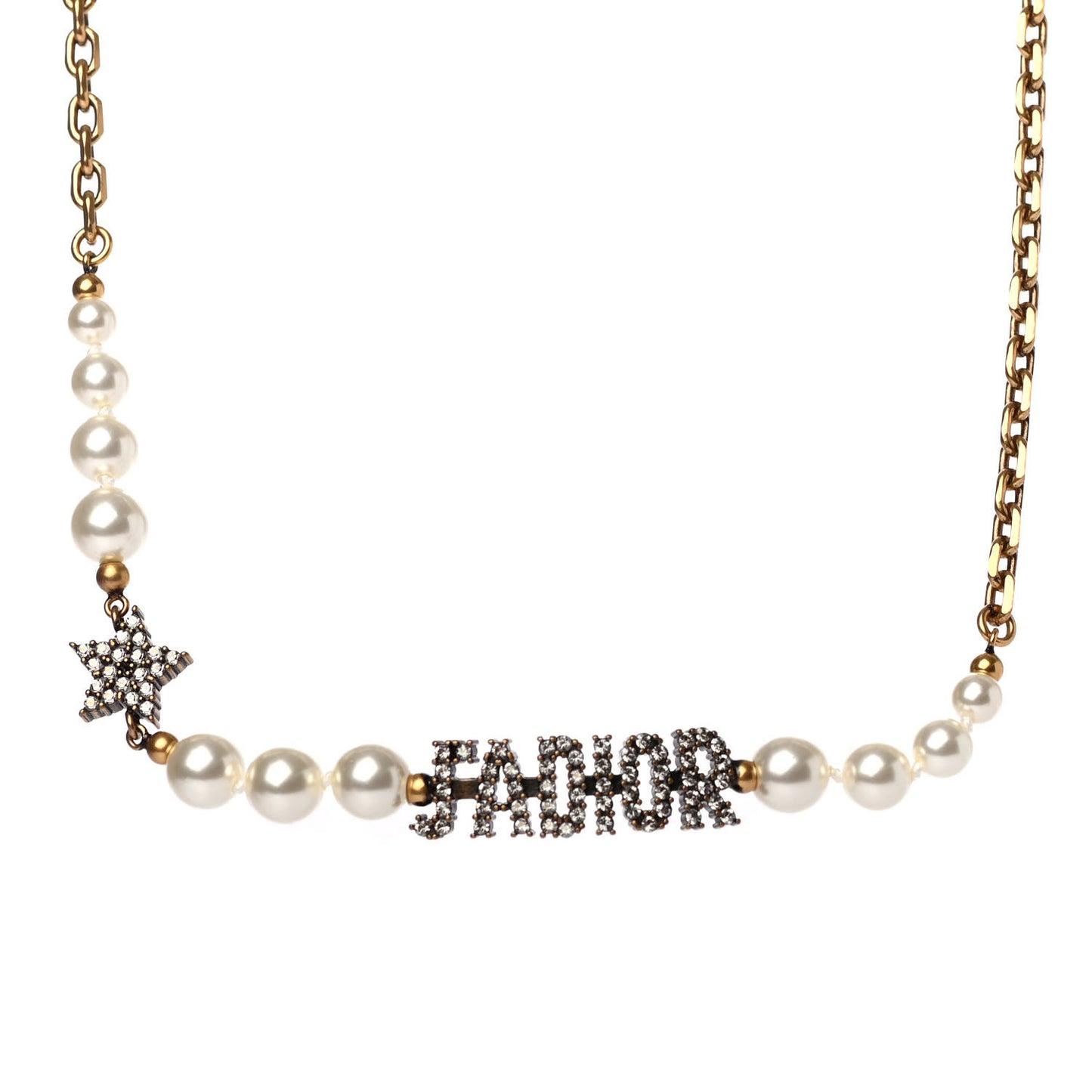 Metal Pearl Crystal J'Adior Choker Necklace Antique Gold