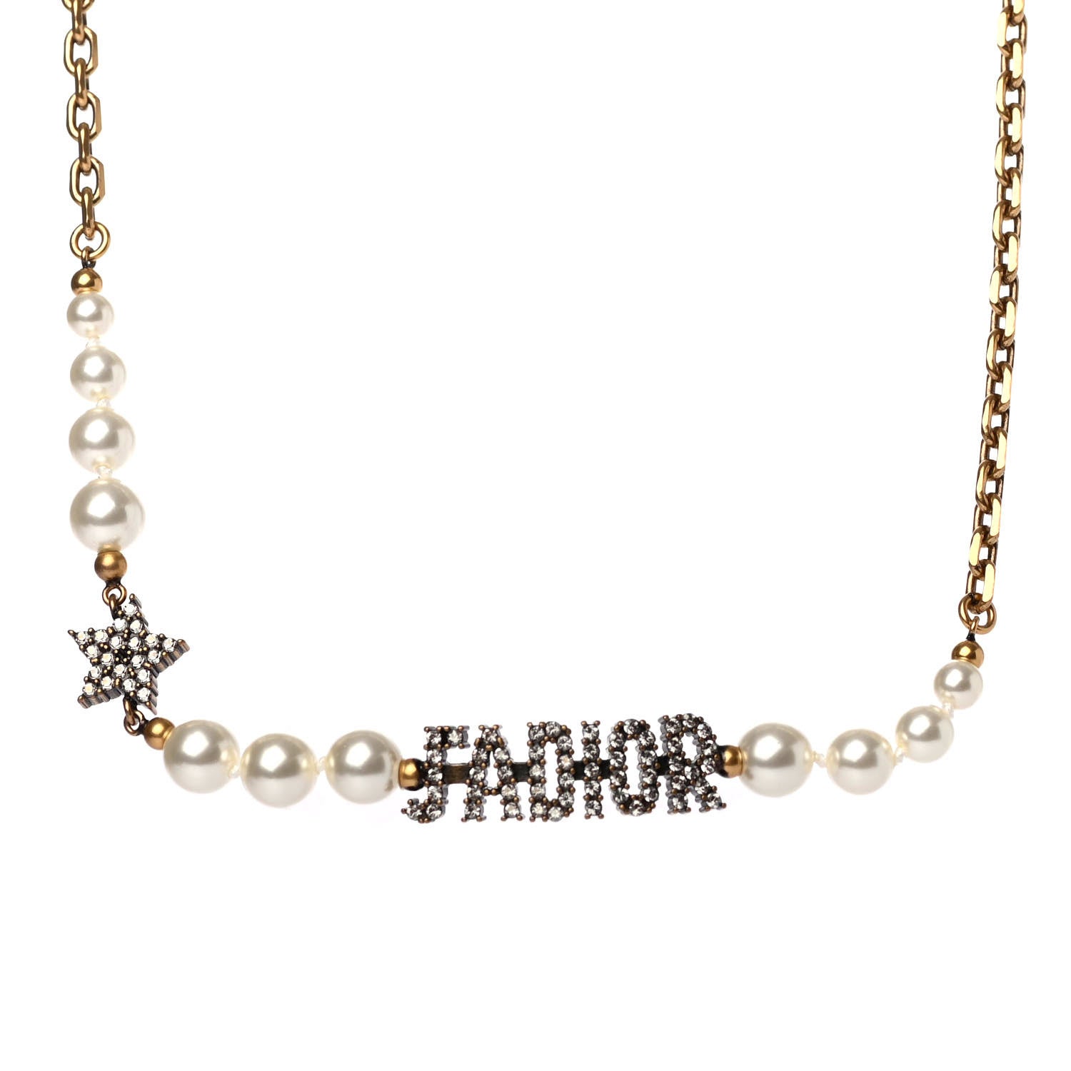 Christian Dior Metal Pearl Crystal J'Adior Choker Necklace Antique Gold 1 of 4