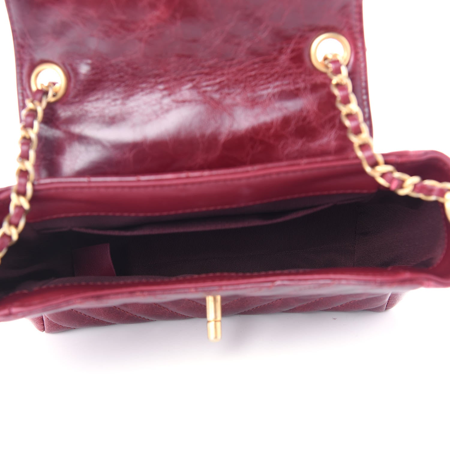 Chanel Glazed Calfskin Chevron Quilted Small Hampton Flap Burgundy 5 of 9
