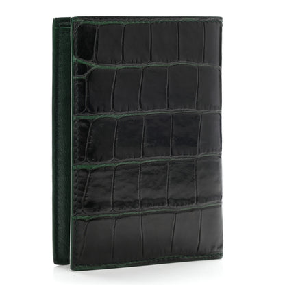 Balenciaga Semi Matte Calfskin Crocodile Embossed Logo Cash Vertical Card Case Dark Green White 3 of 9