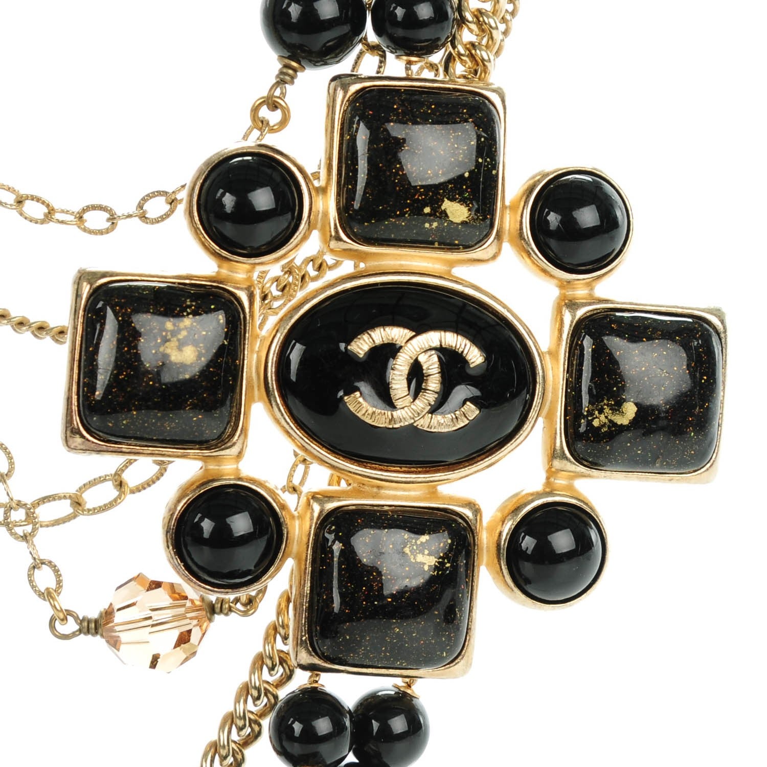 Chanel Gripoix Beaded CC Medallion Necklace Gold Black 3 of 6