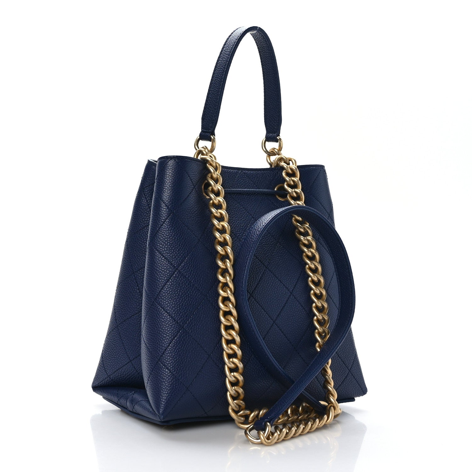 Chanel Grained Calfskin Stitched Small Drawstring Bag Navy 3 of 11