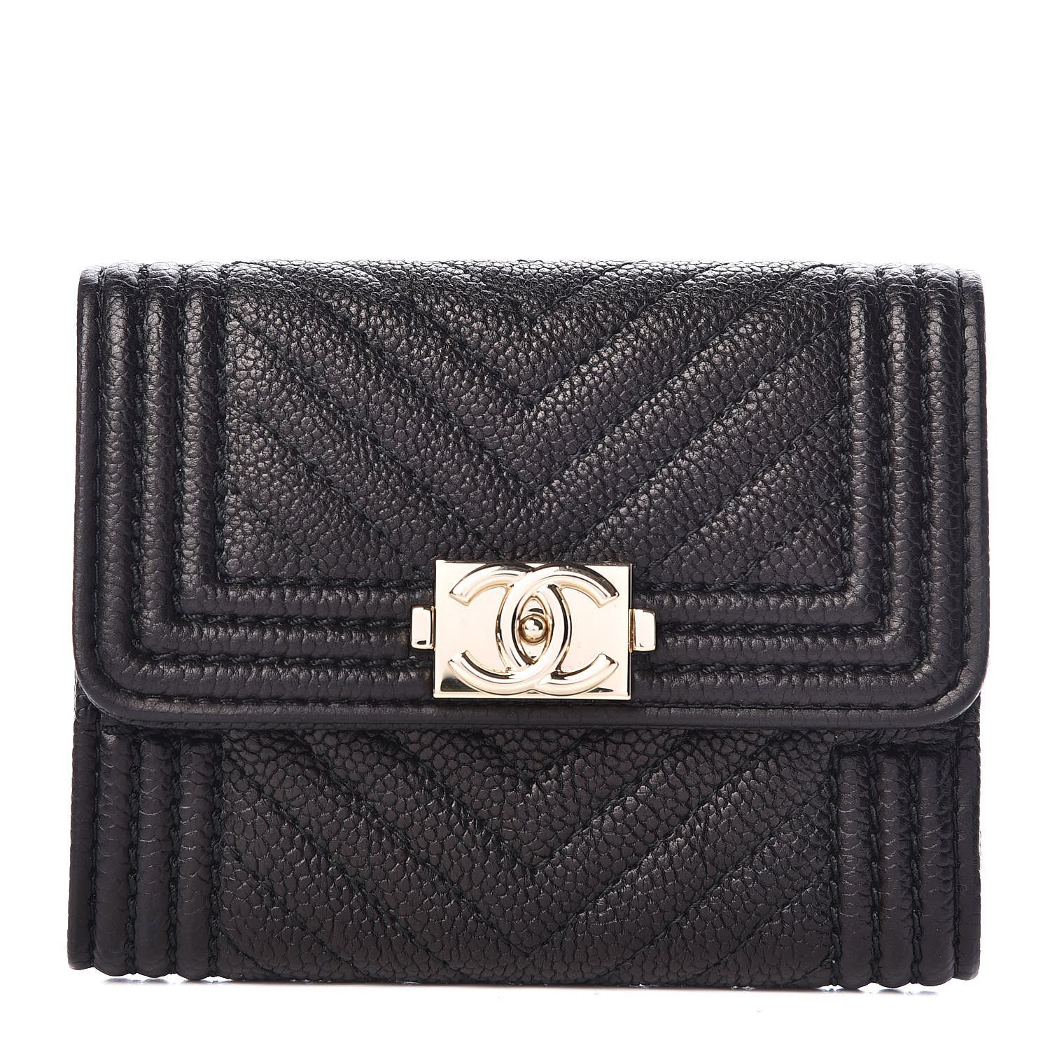Chanel Caviar Chevron Quilted Boy Card Holder Wallet Black 1 of 11
