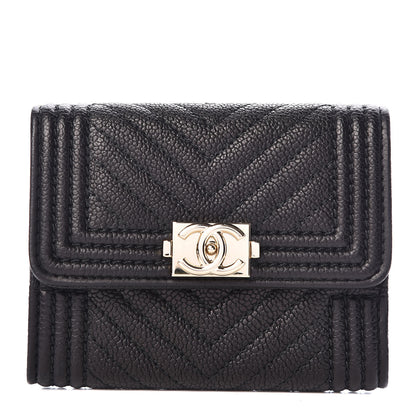 Chanel Caviar Chevron Quilted Boy Card Holder Wallet Black 1 of 11