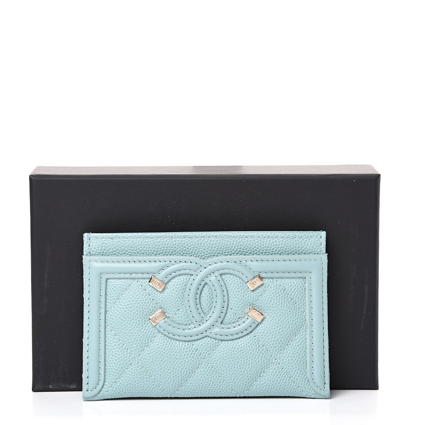 Caviar Quilted Filigree Card Holder Light Blue