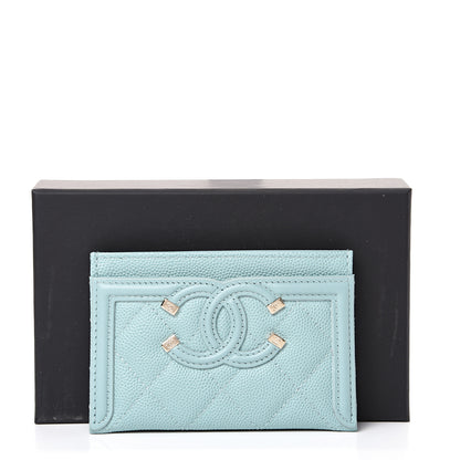 Chanel Caviar Quilted Filigree Card Holder Light Blue 8 of 8