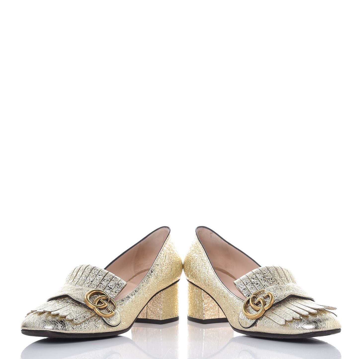 Galassia GG Marmont Fringe 50mm Loafer Pumps 38.5 Platino