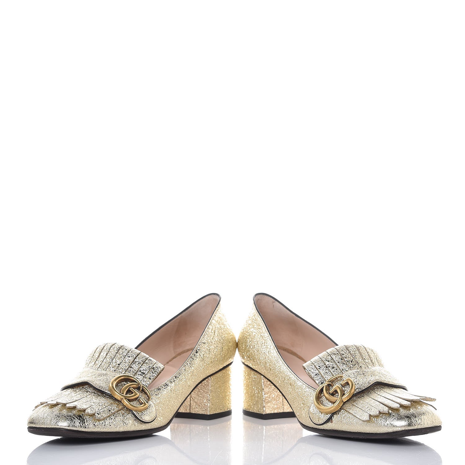 Gucci Galassia GG Marmont Fringe 50mm Loafer Pumps 38.5 Platino 6 of 15