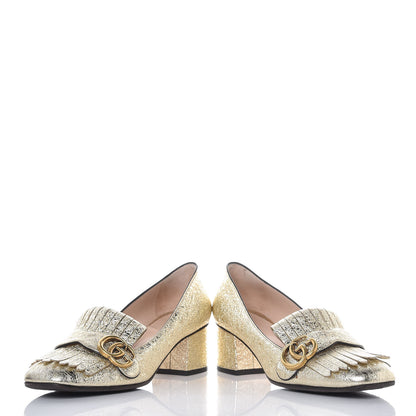 Gucci Galassia GG Marmont Fringe 50mm Loafer Pumps 38.5 Platino 6 of 15