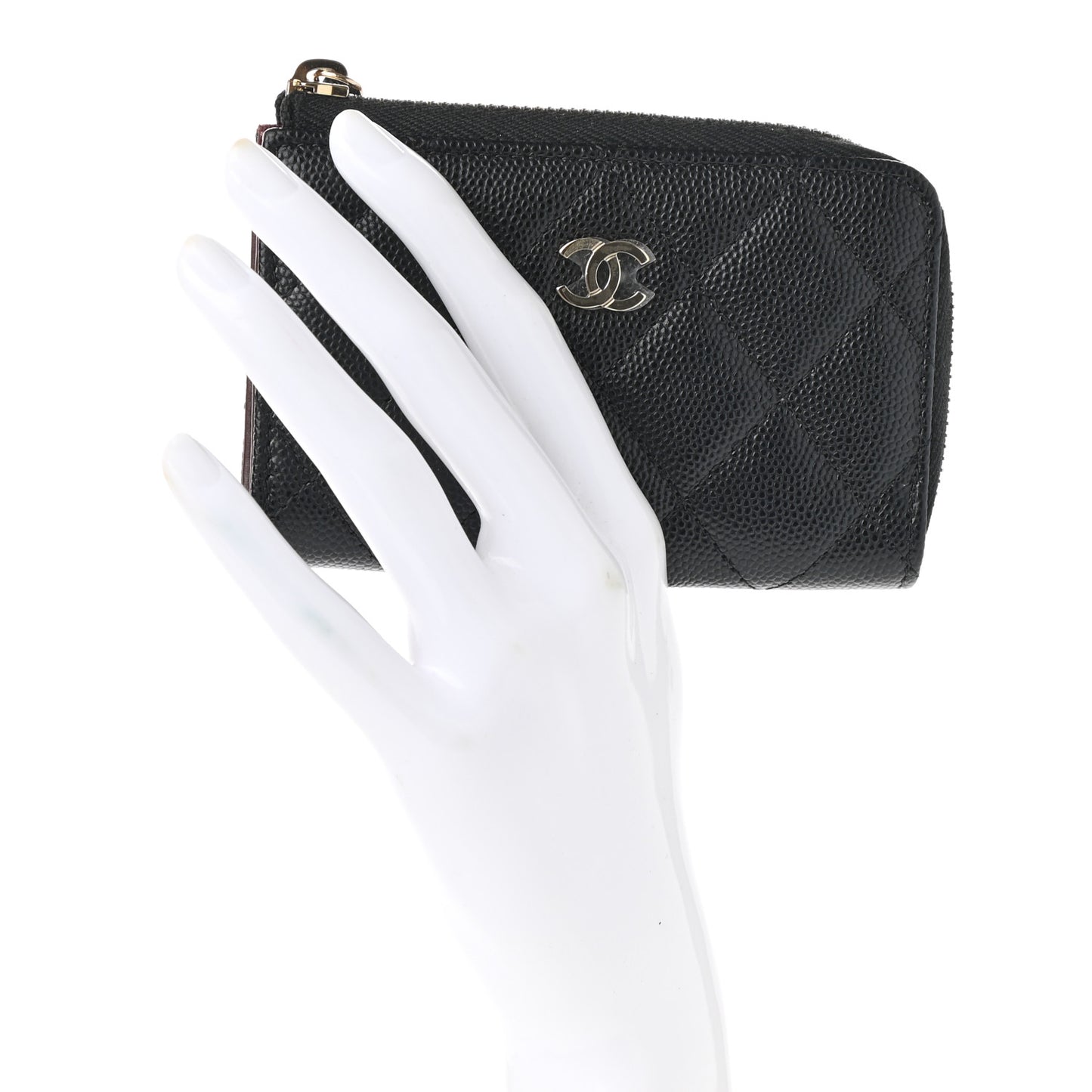 Caviar Quilted Zipped Key Holder Case Black