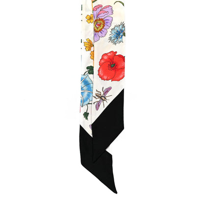 Gucci Silk Twill Floriso Neck Bow Scarf White Black 2 of 3