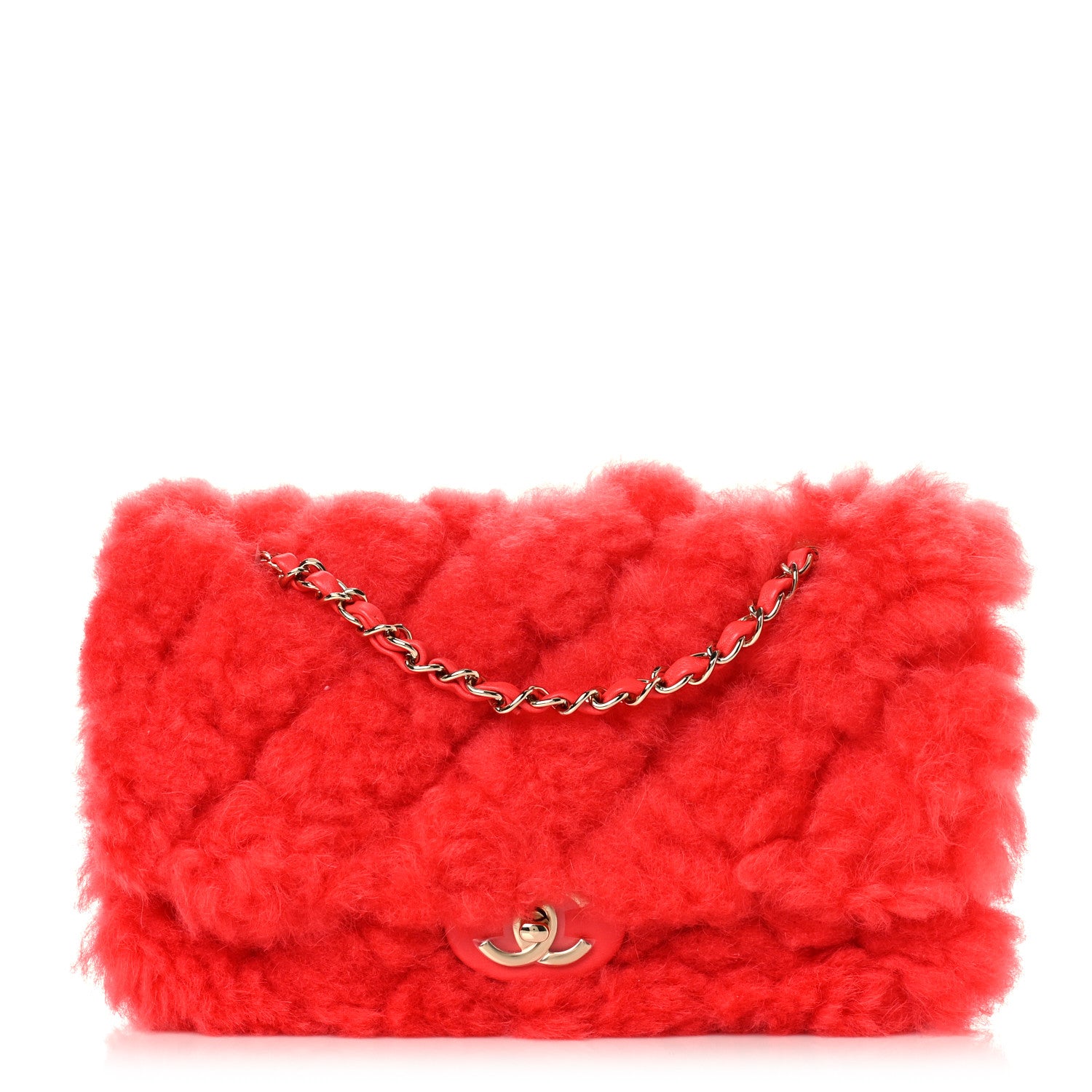 Chanel Shearling Lambskin Quilted Flap Bright Red 1 of 9