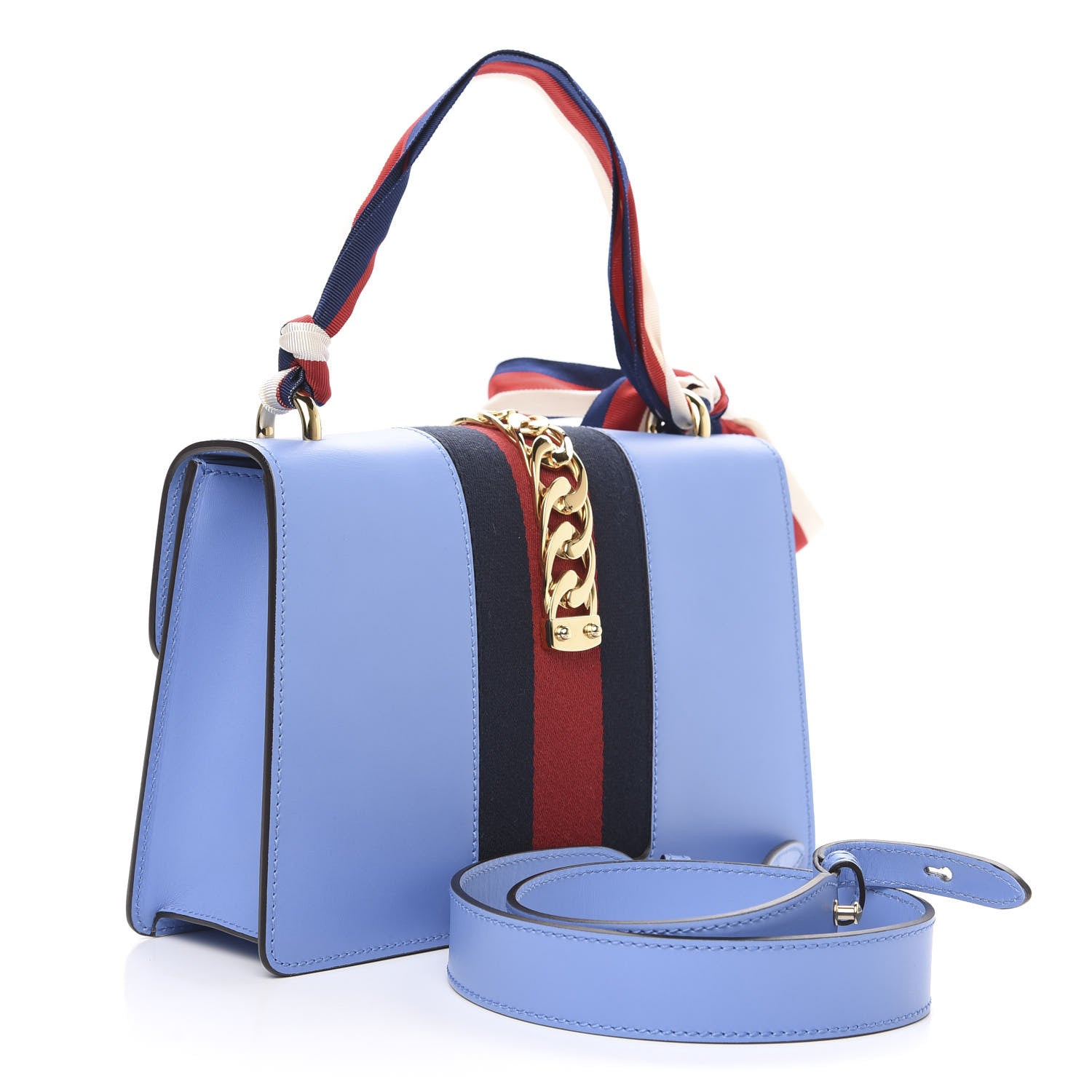 Gucci Calfskin Small Sylvie Shoulder Bag Clear Sky Blue 3 of 13