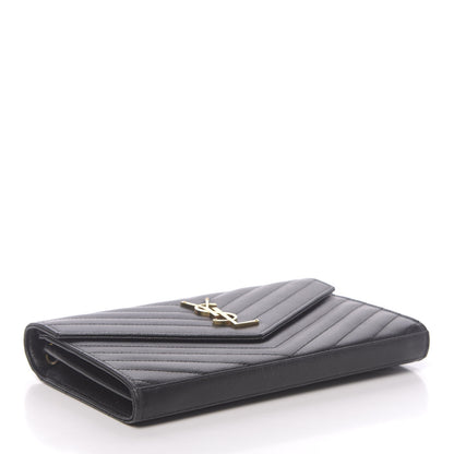 Saint Laurent Grain De Poudre Matelasse Chevron Monogram Chain Wallet Black 4 of 14