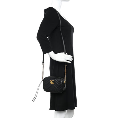 Gucci Calfskin Matelasse Mini GG Marmont Chain Shoulder Bag Black 2 of 10