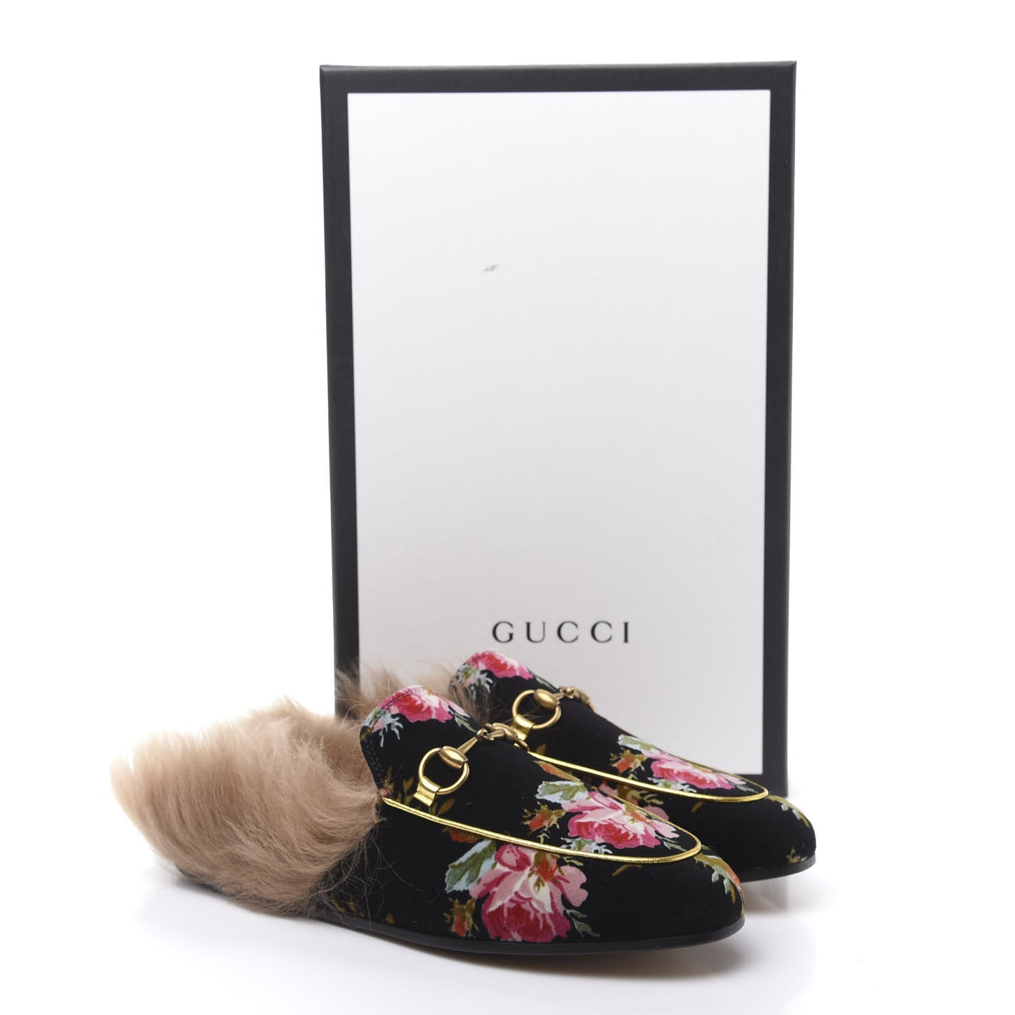 Velvet Fur Floral Womens Princetown Slippers 36 Black
